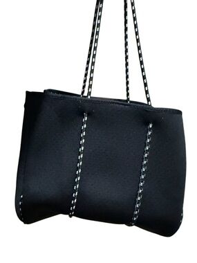 New Black Neoprene flat bottom carry all Tote Bag waterproof  & zippered pouch